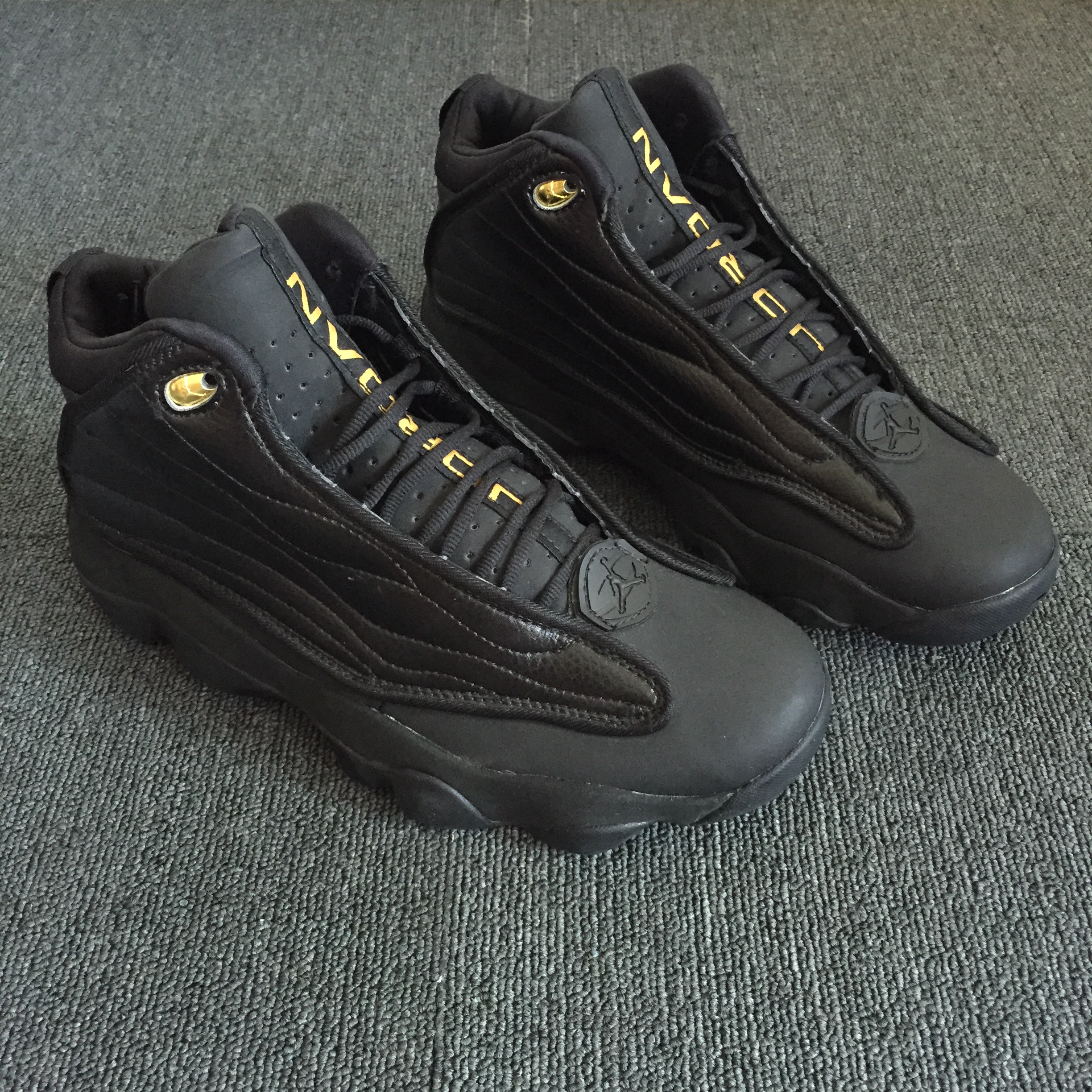 Air Jordan Pro Strong All Black Yellow Shoes - Click Image to Close